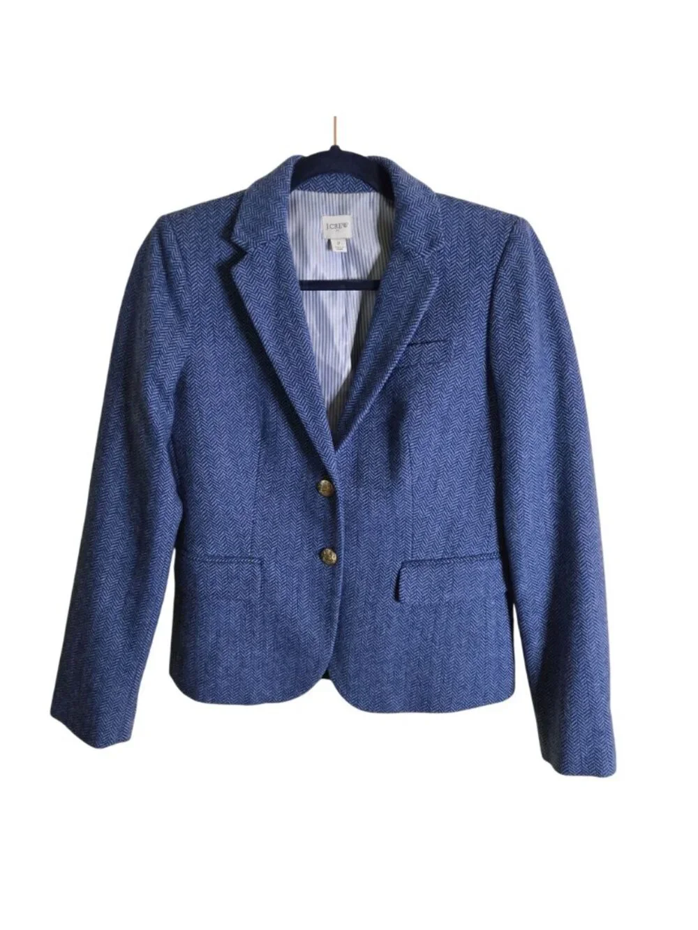 J.crew Schoolboy Blue Herringbone Blazer Gold Button Pockets Size 2